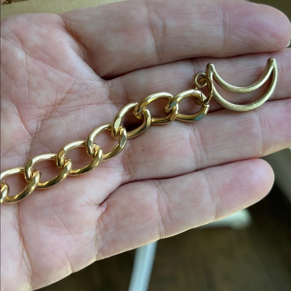 Gold Tone Chain Belt with Star and Moon Charms Celestial